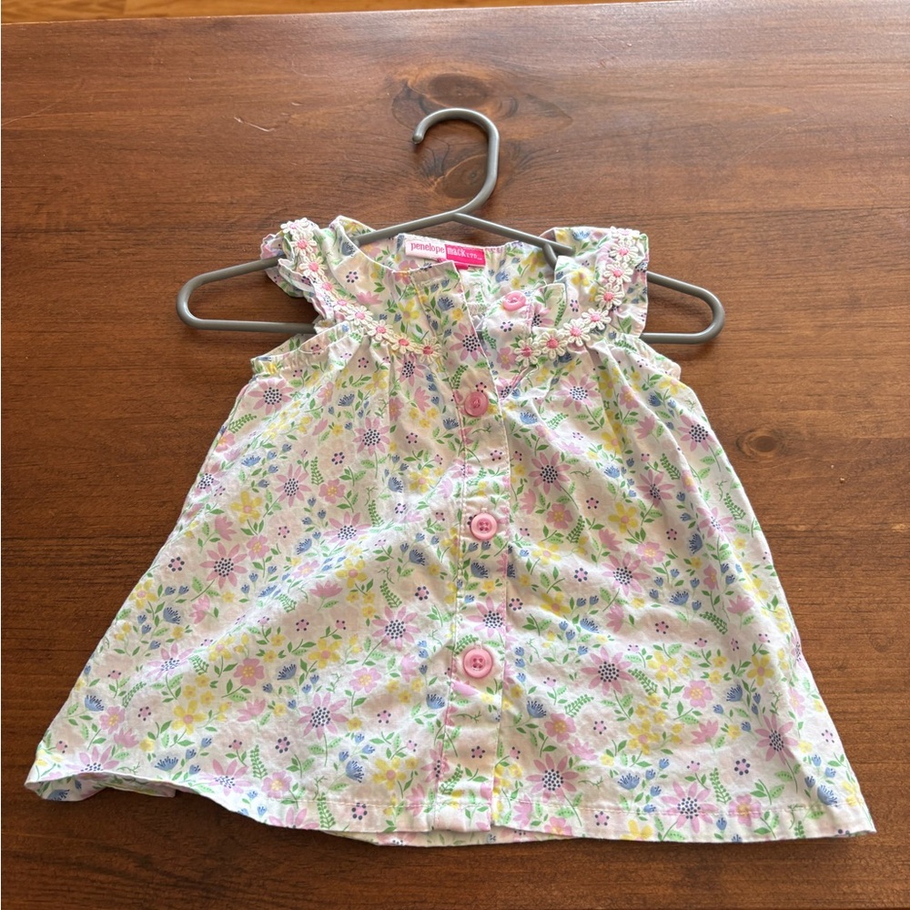 🩷6 for $20 🩷 Penelope Mack Floral Baby Dress with Pink Accents